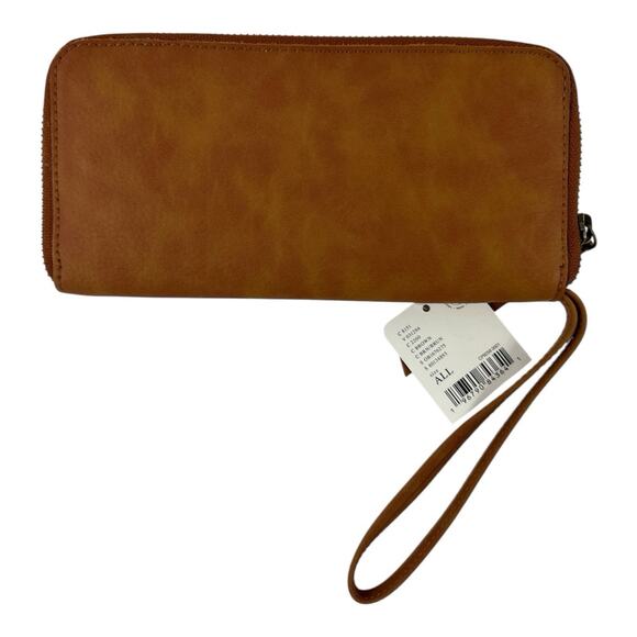 FREE PEOPLE Wallet Bifold Wristlet Zip Up Card Organizer Vegan Leather Tan Brown - Picture 4 of 6
